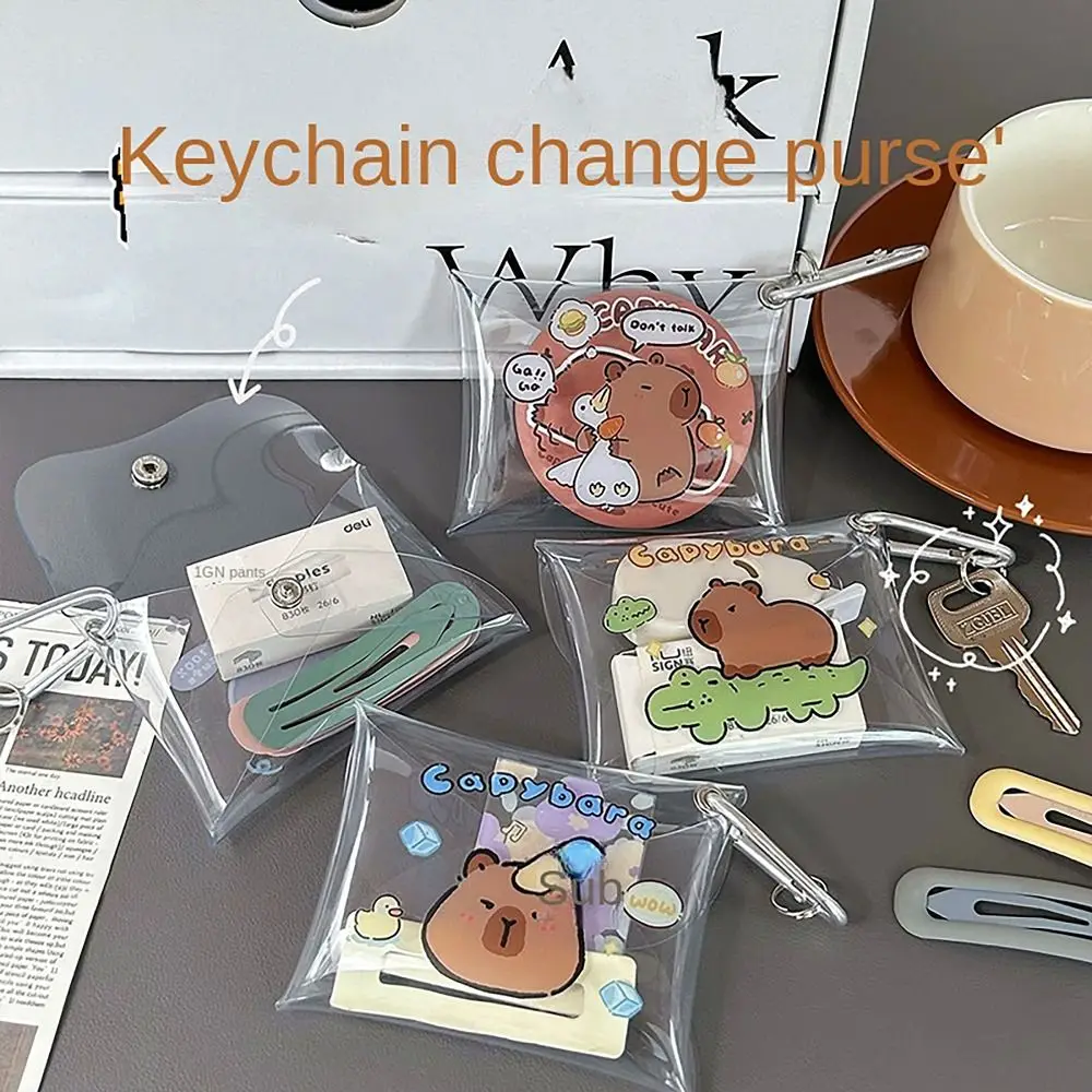 

Cute Capybara Coin Wallet with Carabiner Cartoon Anime Key Card Lipstick Holder Transparent Mini Wallet for Student Girls