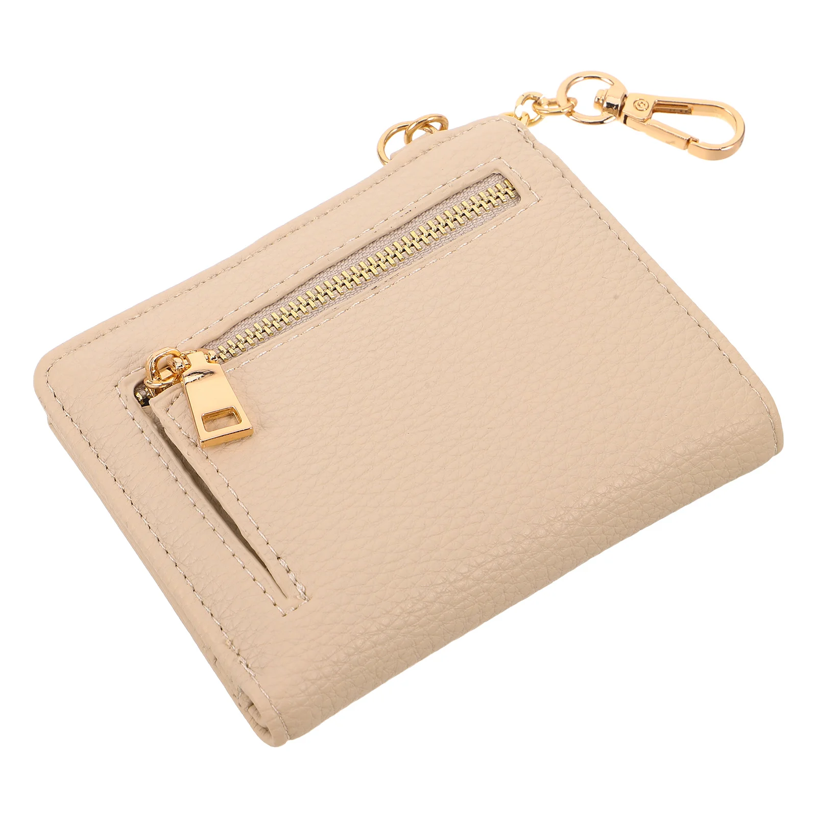 กระเป๋าสตางค์ PU แบบพับสองตอนขนาดเล็กสำหรับผู้หญิง กระเป๋าสตางค์ขนาดเล็กกะทัดรัด กระเป๋าสตางค์แบบสั้นมีซิป กระเป๋าใส่เหรียญ ที่ใส่บัตรสำหรับเดินทาง น้ำหนักเบา สีเบจ