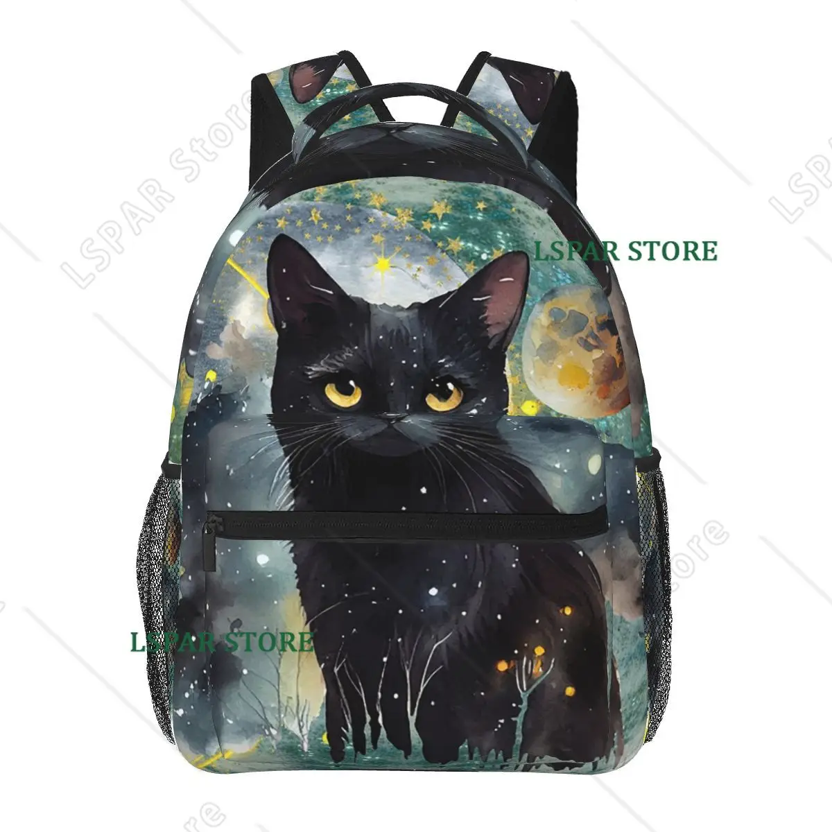

Mystical Black Cat With Stars Moons Celestial Student Backpack School Bag Hiking Travel Daypack for Kids Bookbag Shoulder Bags