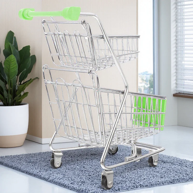 Mini panier de courses en alliage Double couche pour enfants, petit chariot de supermarché, affichage de Collection de cadeaux pour le jeu