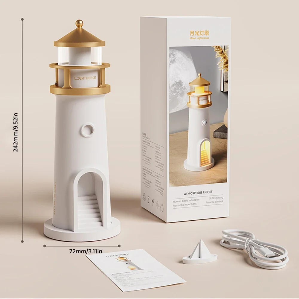 Phare de Projection de lune, veilleuse avec capteur de mouvement, synchronisation variable, lampe de nuit d'ambiance, Bluetooth, musique, cadeau de noël et d'anniversaire