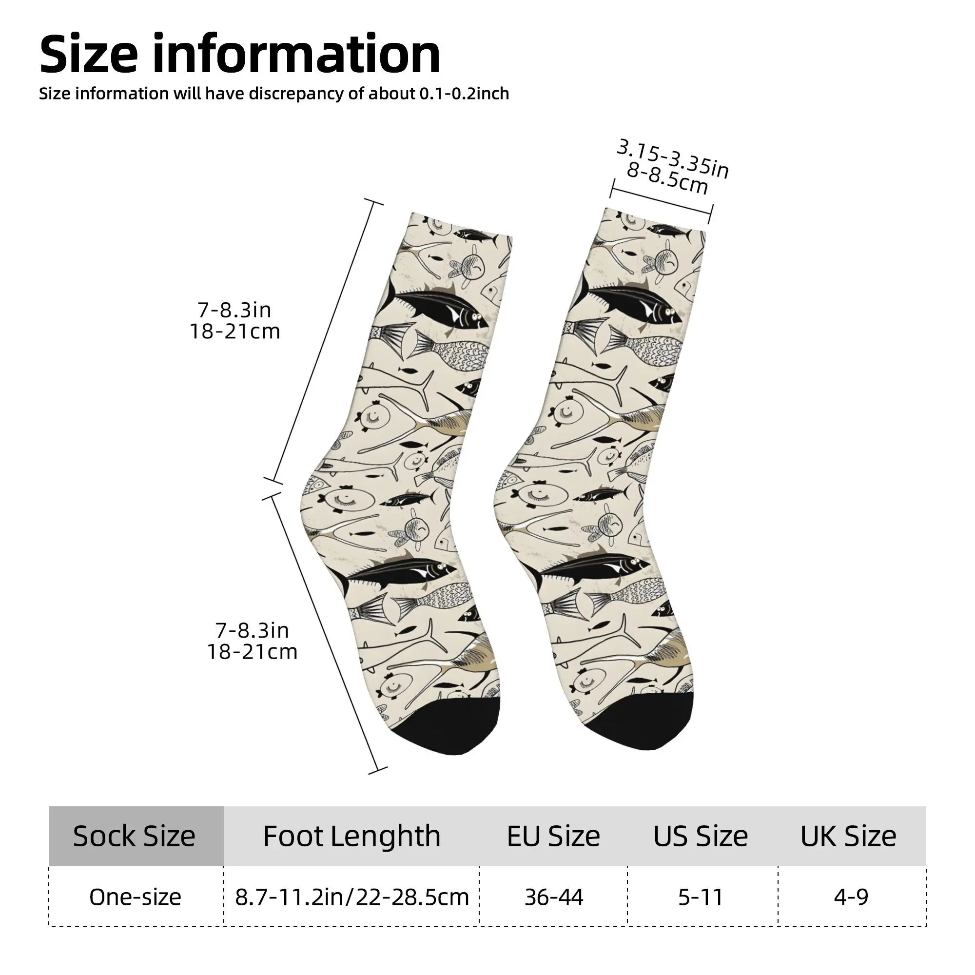 1pc Fish Printed Men's Socks  Novelty Hip Hop Harajuku Pattern Crew Sock Casual Gift