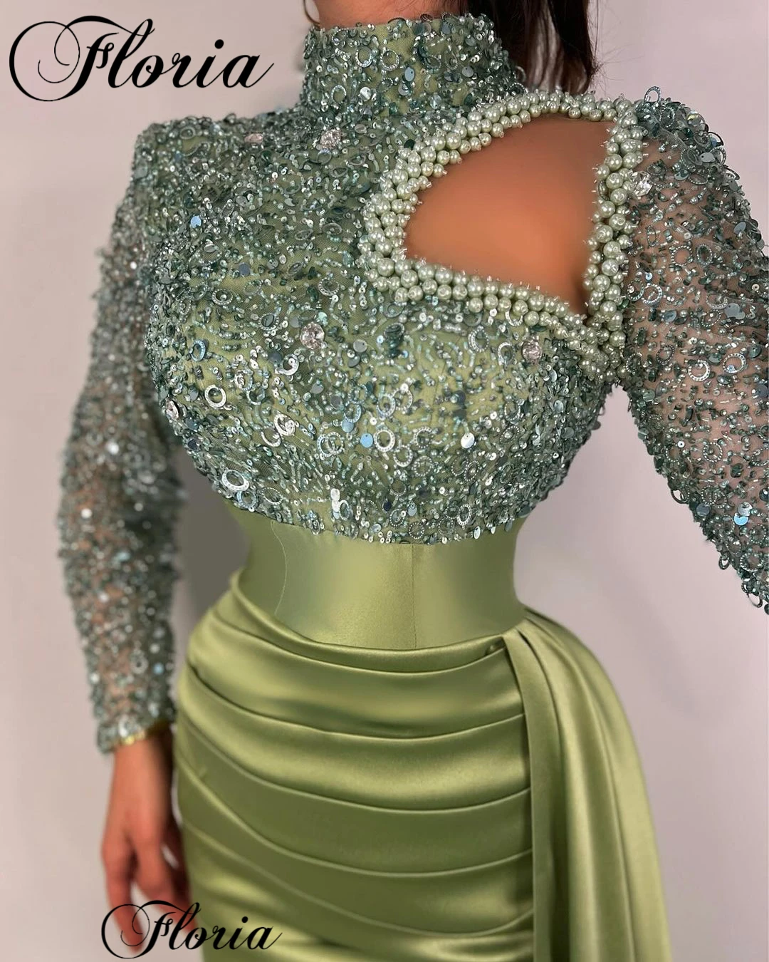 Simple Green Evening Dresses Mermaid High Neck Long Sleeves Prom Party Dresses Cocktail Dresses For Women Vestidos Para Mujer