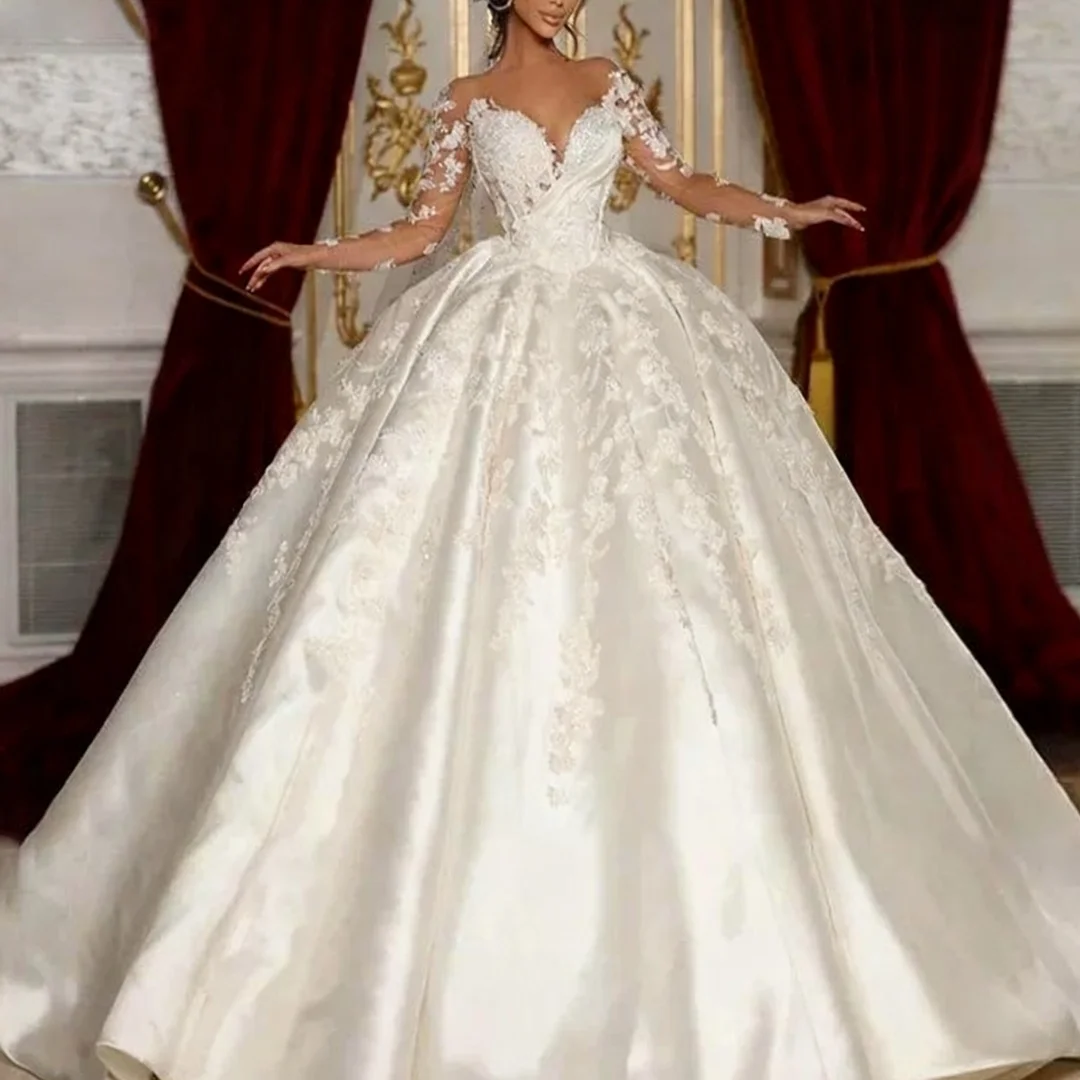 

Свадебное платье с длинными рукавами по индивидуальному заказу, кружевное бальное платье принцессы с вышивкой, вечерние платья для выпускного вечера невесты