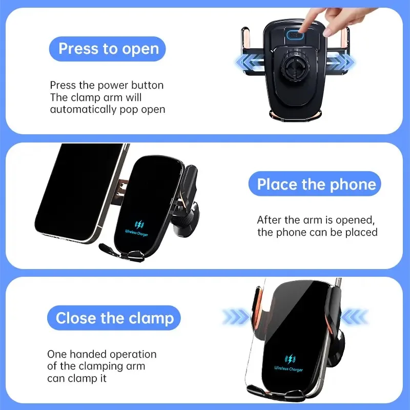 UYUXIO Manual Clamp Wireless Car Charger 15 Fast Charging Air Vent Car Mount Phone Holder for iPhone Samsung Android Phone - náhled 4