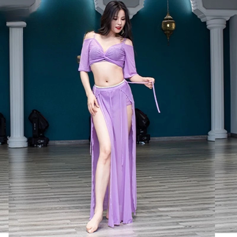 Customized New Belly Dance Costumes Practice clothes Class Dress Top+Split Skirt