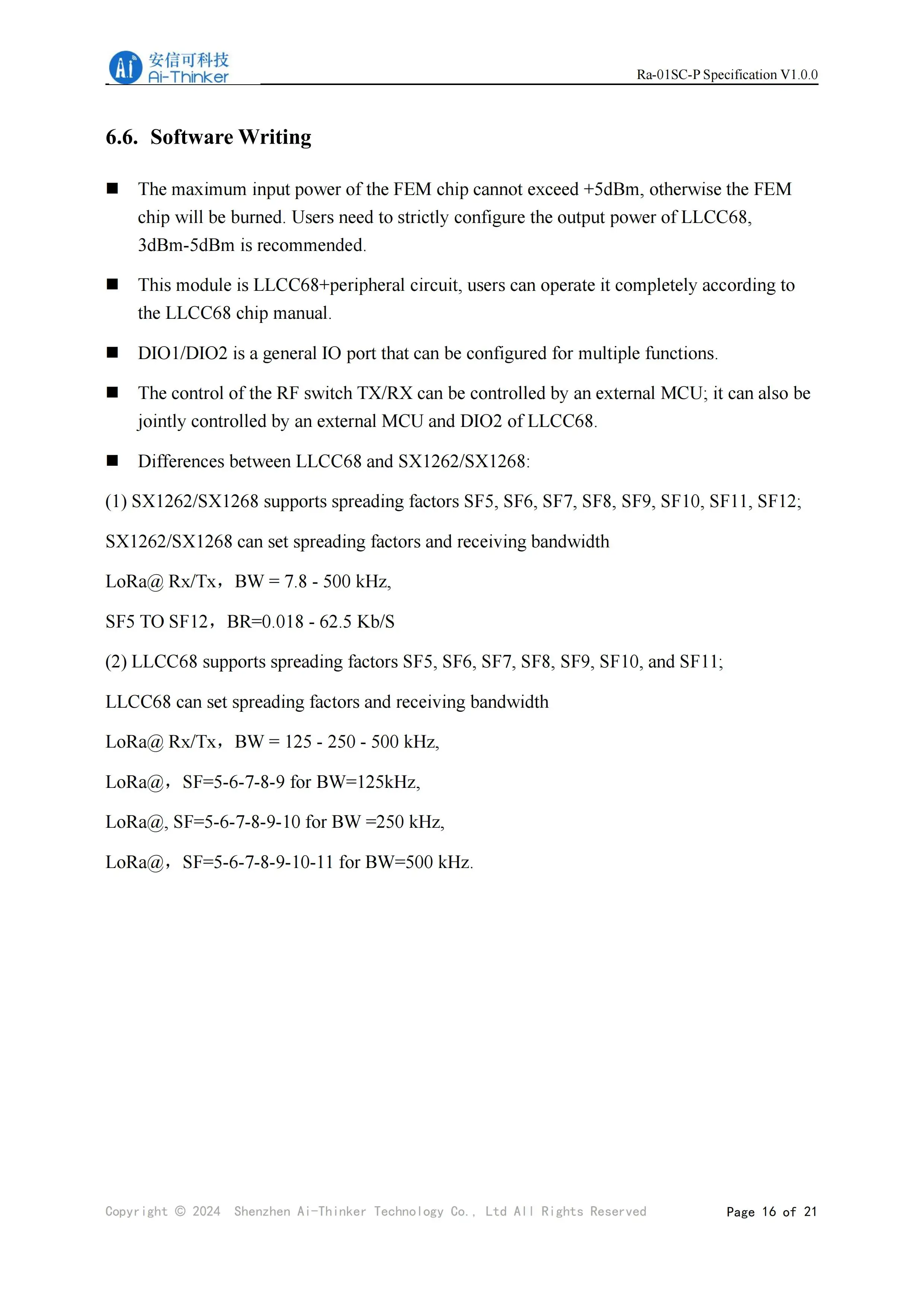 LLCC68 LoRa Wireless RF-Modul 410–525 MHz, unterstützt 10 km Spread-Spectrum-Kommunikation für extrem lange Entfernungen, Ra-01SC-P-Modul – Detail 14