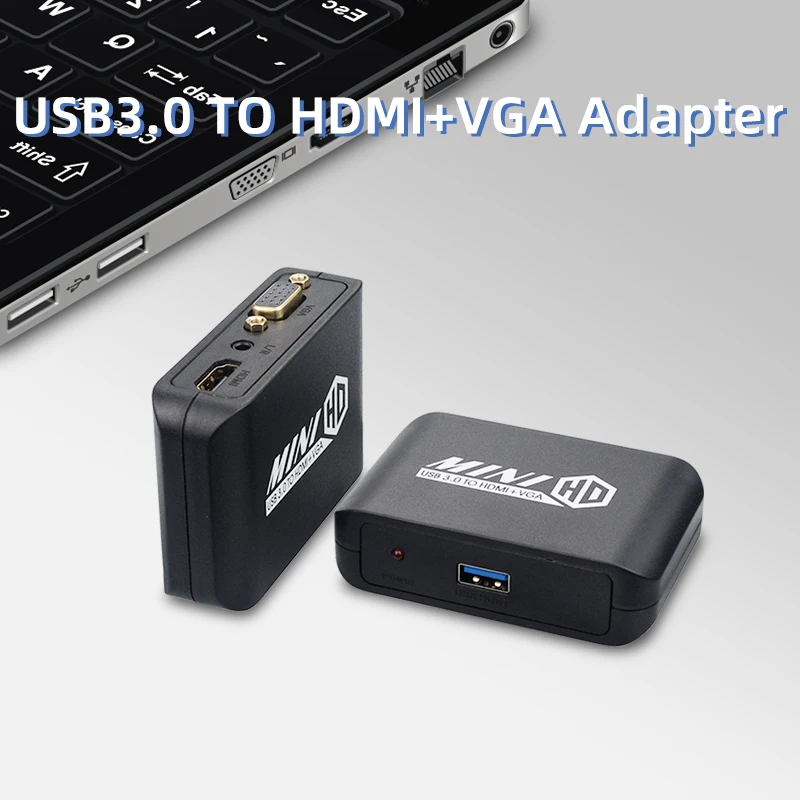 

2 IN 1 USB 3.0 to HDMI-compatible VGA Adapter 1080P Multi-Display 2in1 USB to HDMI-compatible Converter for Windows 7/8/10