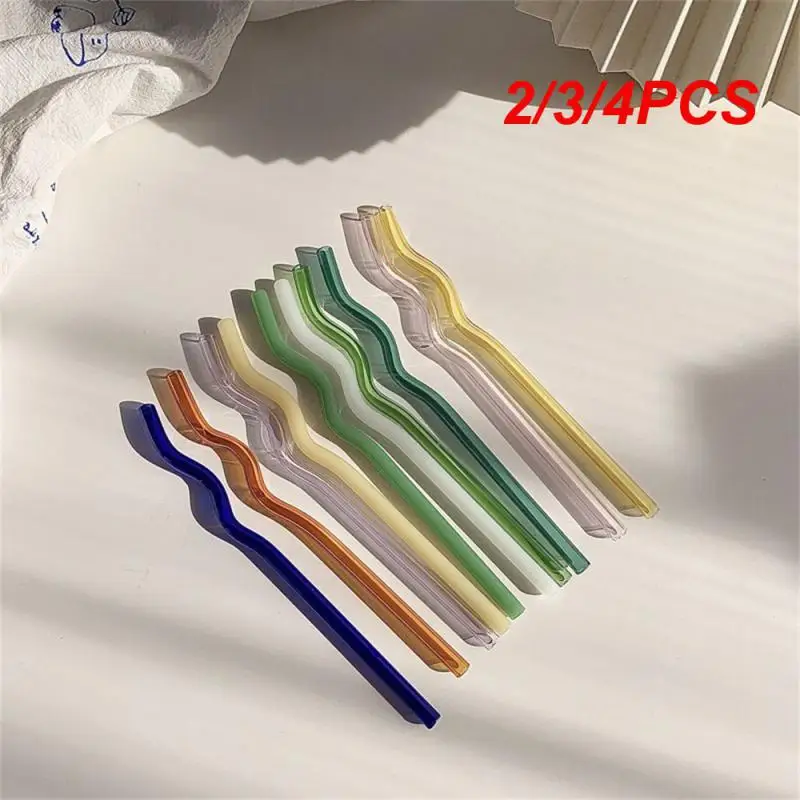 2/3/4PCS Glass Pipette Large Wave-shaped Glass Straw Creative Tableware Milk Beverage Straw Three-way Curved Shape