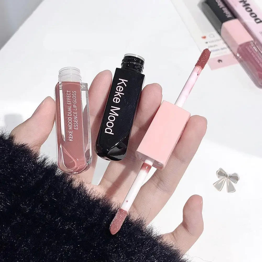 Rossetto a doppia estremità Tazza antiaderente a lunga durata Rossetto per labbra che forma il film Smalto Specchio Bellezza Lucido liquido Labbra Y8Q3