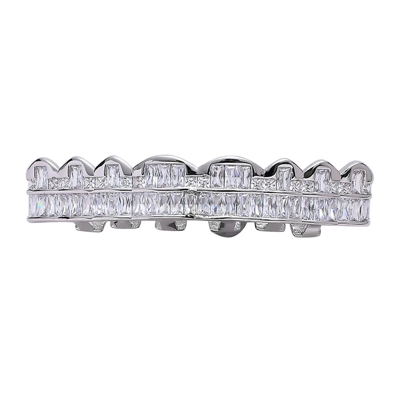 Bubble Letter Baguette Edition Top Model Luxurious Look Teeth Grillz White Gold Plated Hip Hop Jewelry 2023 Drop Shipping Trend