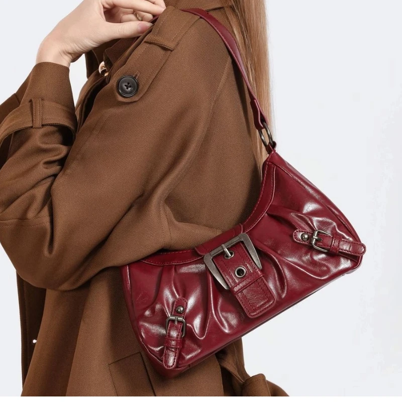 

Y2K Retro Pleated Hobo Shoulder Bag for Women Fashion Maillard Style Underarm Bag Clutch Handbags for Travel Work Shopping