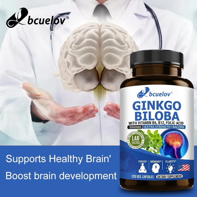 Ginkgo Biloba 5000mg Supplement - with Vitamin B6 B12 Folic Acid - Brain Memory Mental Clarity Alertness Energy Mood Support - view 6