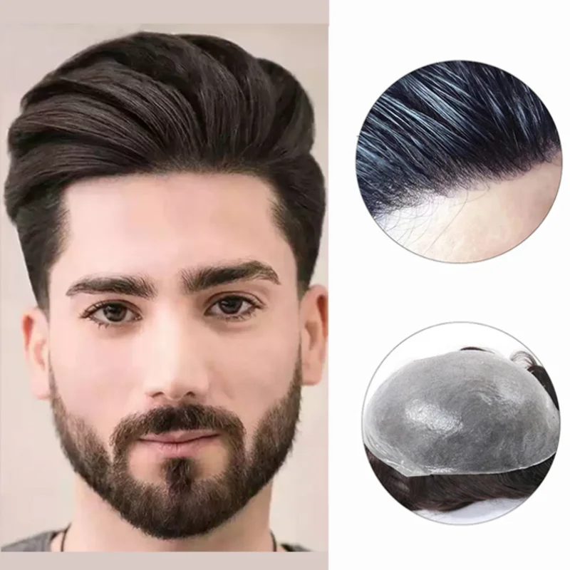 

Ultra Thin Skin 0.02-0.04mm Indian Human Hair Natural Hairline V loop Hair System Unit Men's Capillary Prothesis Male Toupee Wig