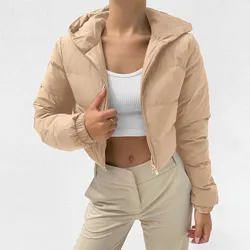 Jaqueta Bubble Puffer com capuz para mulheres, casacos cortados, Casacos de manga comprida, zíper, Parkas casuais, casaco acolchoado, moda inverno quente