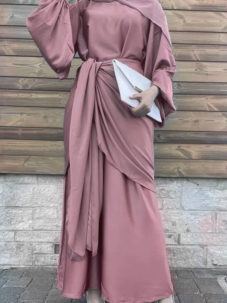 Prayer Muslim Dress Women Abaya 2 Piece Set Belted Morocco Party Dress Kaftan Turkey Arab Long Robe Vestidos Dubai Dresses 2023