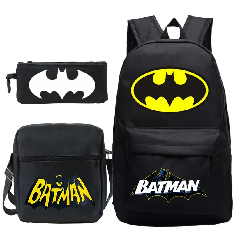 Beast Kingdom Batman Personalidade Criativa Bolsa Escolar Bolsa de Ombro Estojo de Lápis Conjunto de 3 Peças Bonito Mochila Casual para Meninos