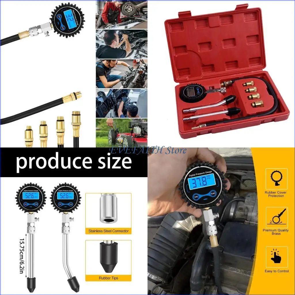 

124B Digital Compression Gauge with Storage Function 20 Records Capacity for Motorcycle Vehicle Engine Performances Analysis