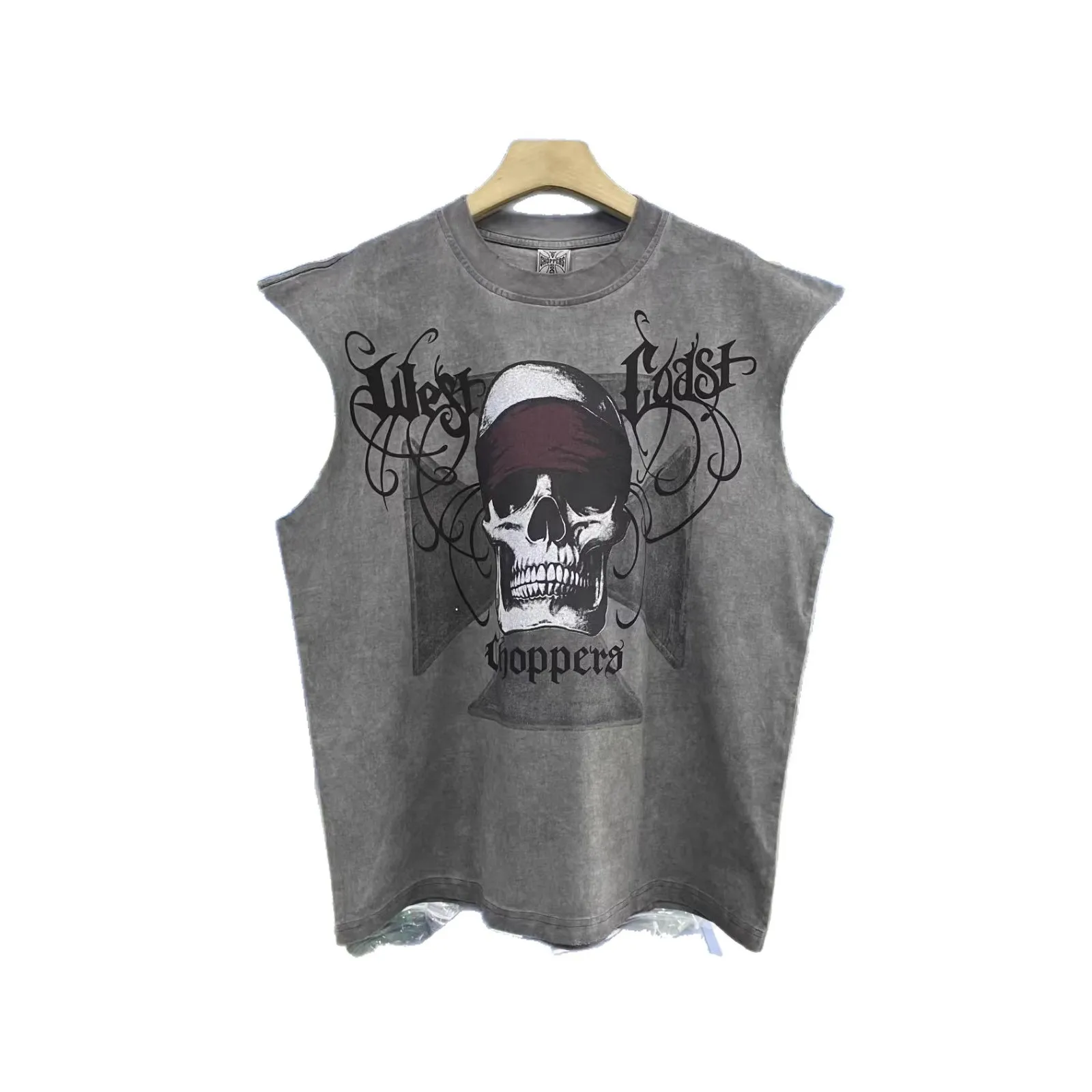 West Coast Choppers 26SS Retro West Coast Motorcycle Rider Skull Pattern Collarless Jacket