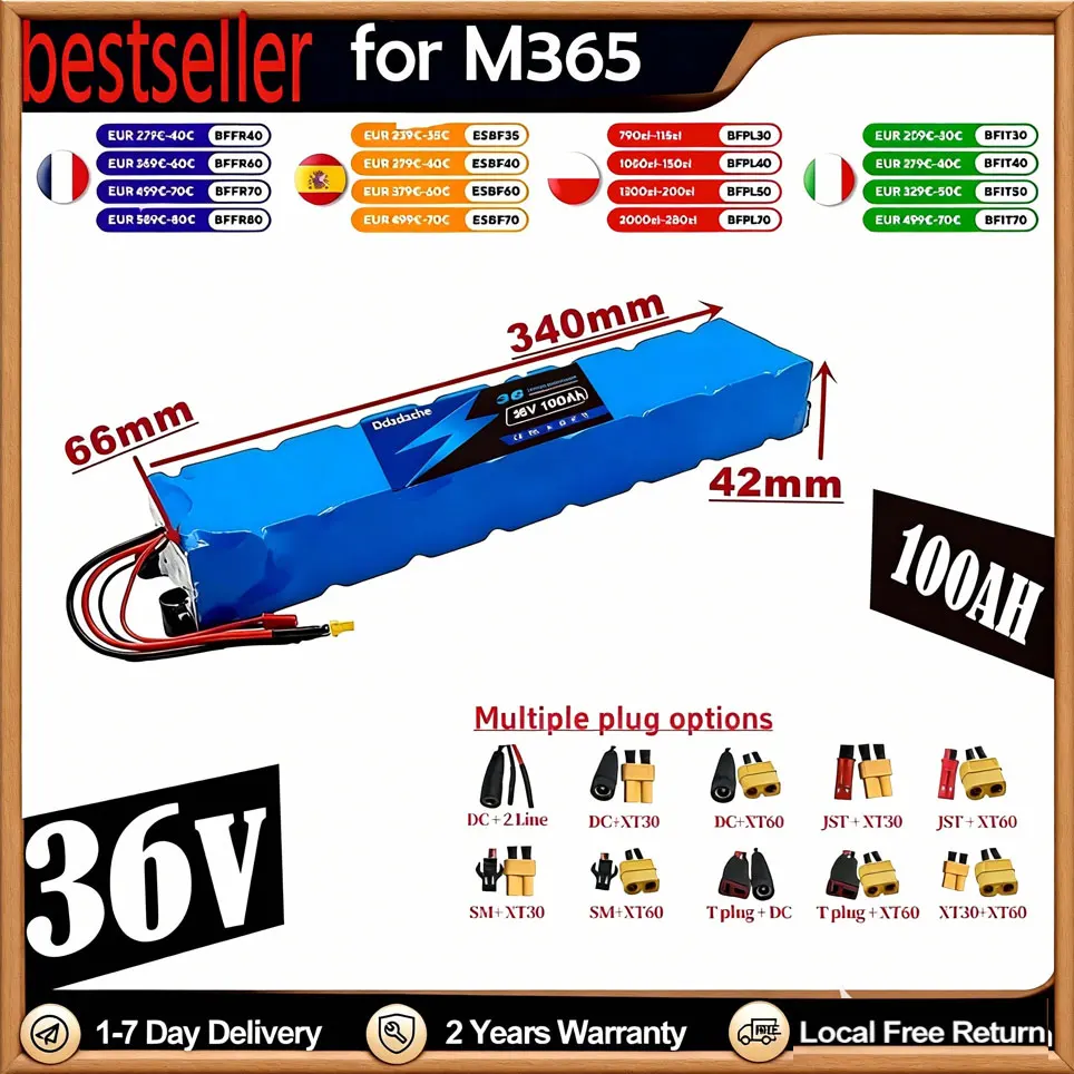 Batterie de scooter électrique 36V 100000mAh 10S3P M365, batterie au lithium 18650, haute capacité, longue portée