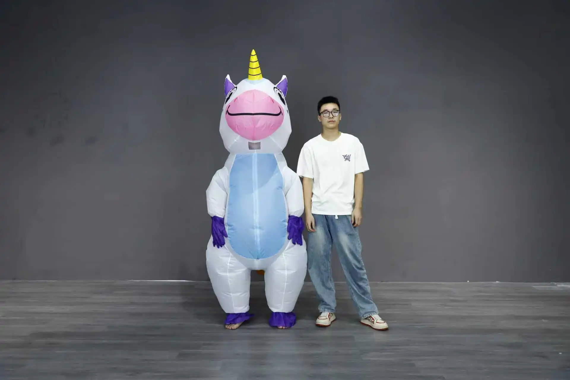 Kostum Unicorn Tiup Dewasa untuk Cosplay Karakter, Ulang Tahun, Halloween, Pertunjukan, Pesta, Acara, Set Maskot