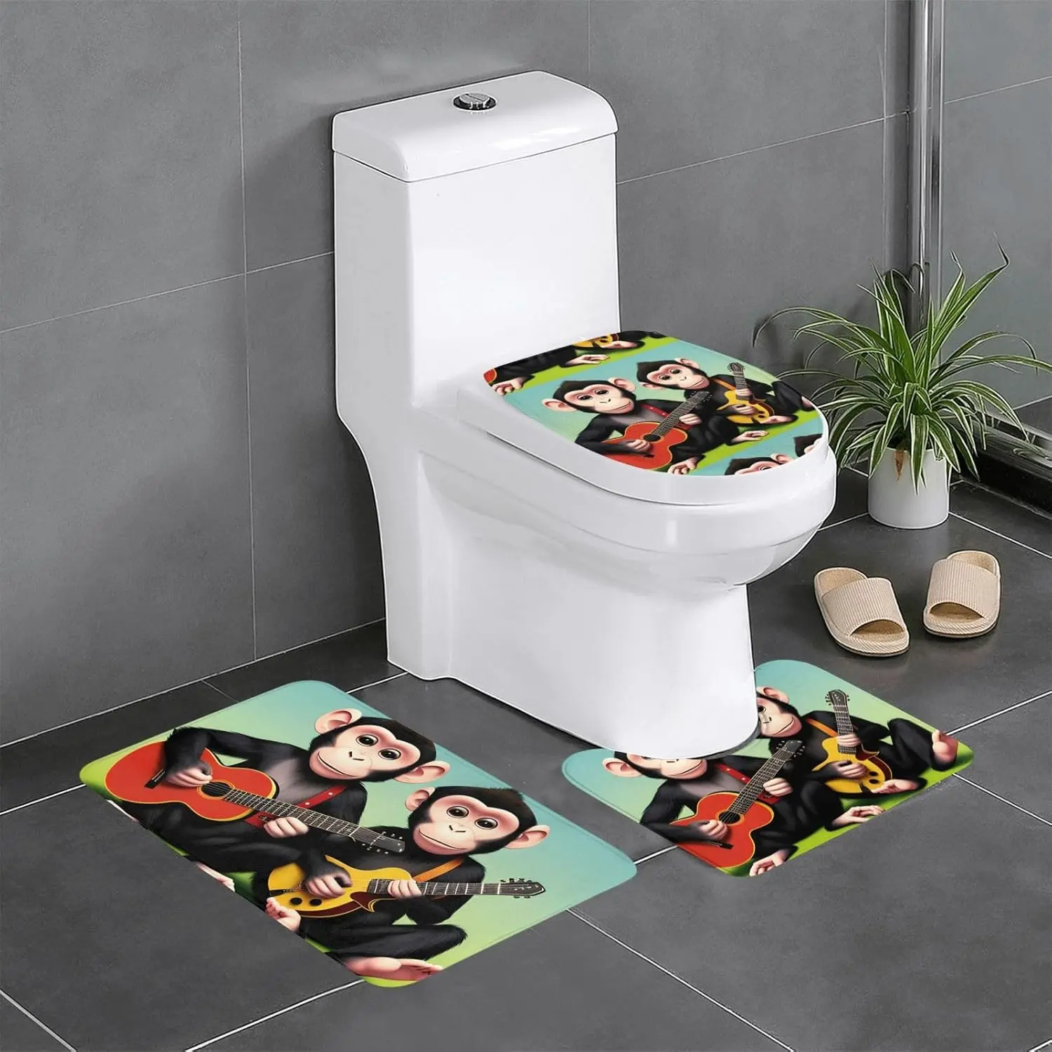 

3 шт., набор ковриков для ванной комнаты с музыкальным узором обезьяны, коврики для душа в ванной комнате, противоскользящие, быстросохнущие