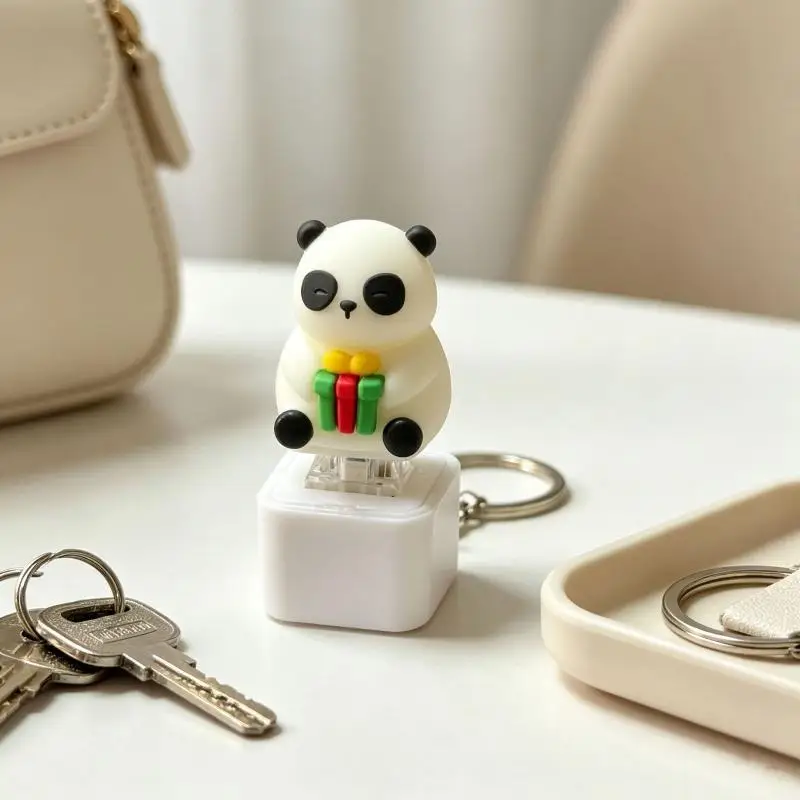 Cartoon Panda Sound Light Keychain Lovely Stress Relief Press Button Pendant for Christmas Stocking Stuffer Gift