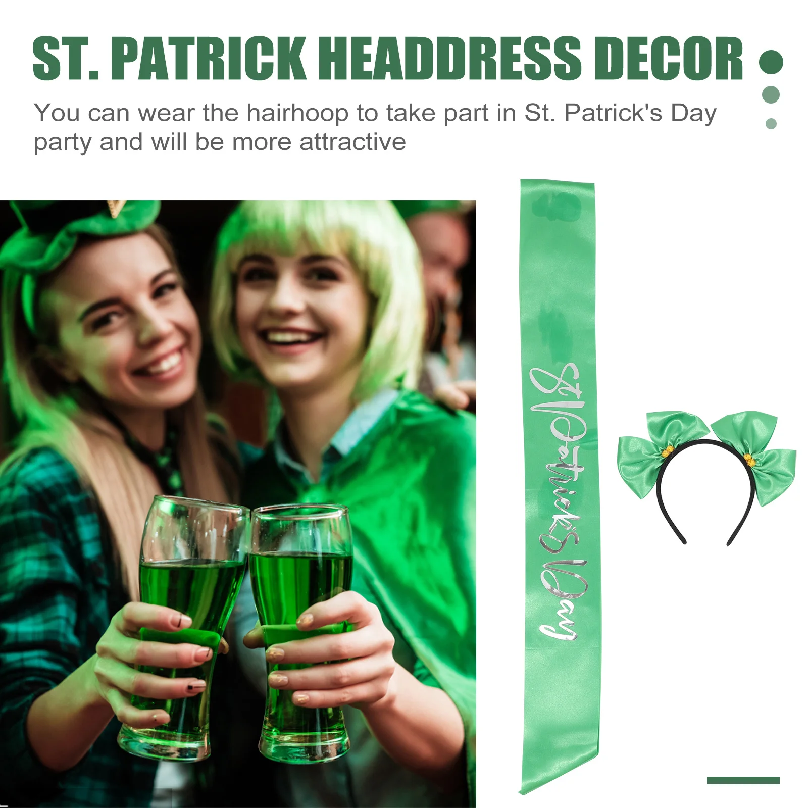 

1 комплект, обруч для волос на день Святого Патрика, этикетный пояс, праздничный декор, повязка на голову для вечеринки, изысканный подарок, обруч для волос на день Святого Патрика