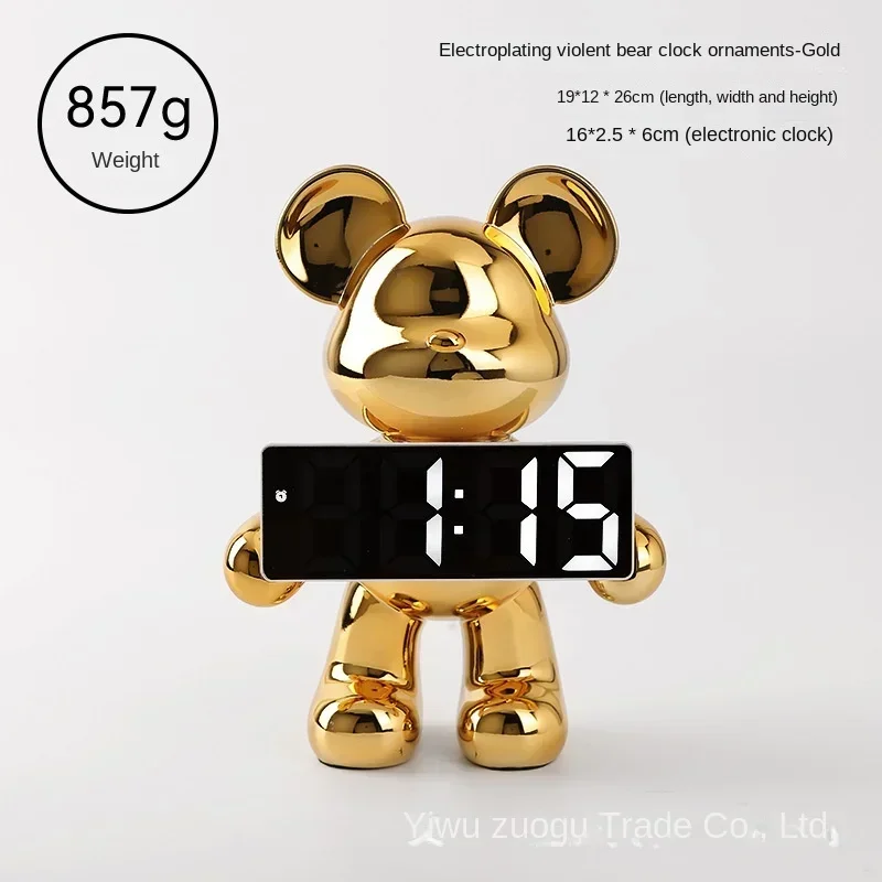 

Light Luxury Creative Violent Bear Clock Ornament Entrance Living Room Decoration Wine Cabinet TV Cabinet Home Decor Crafts