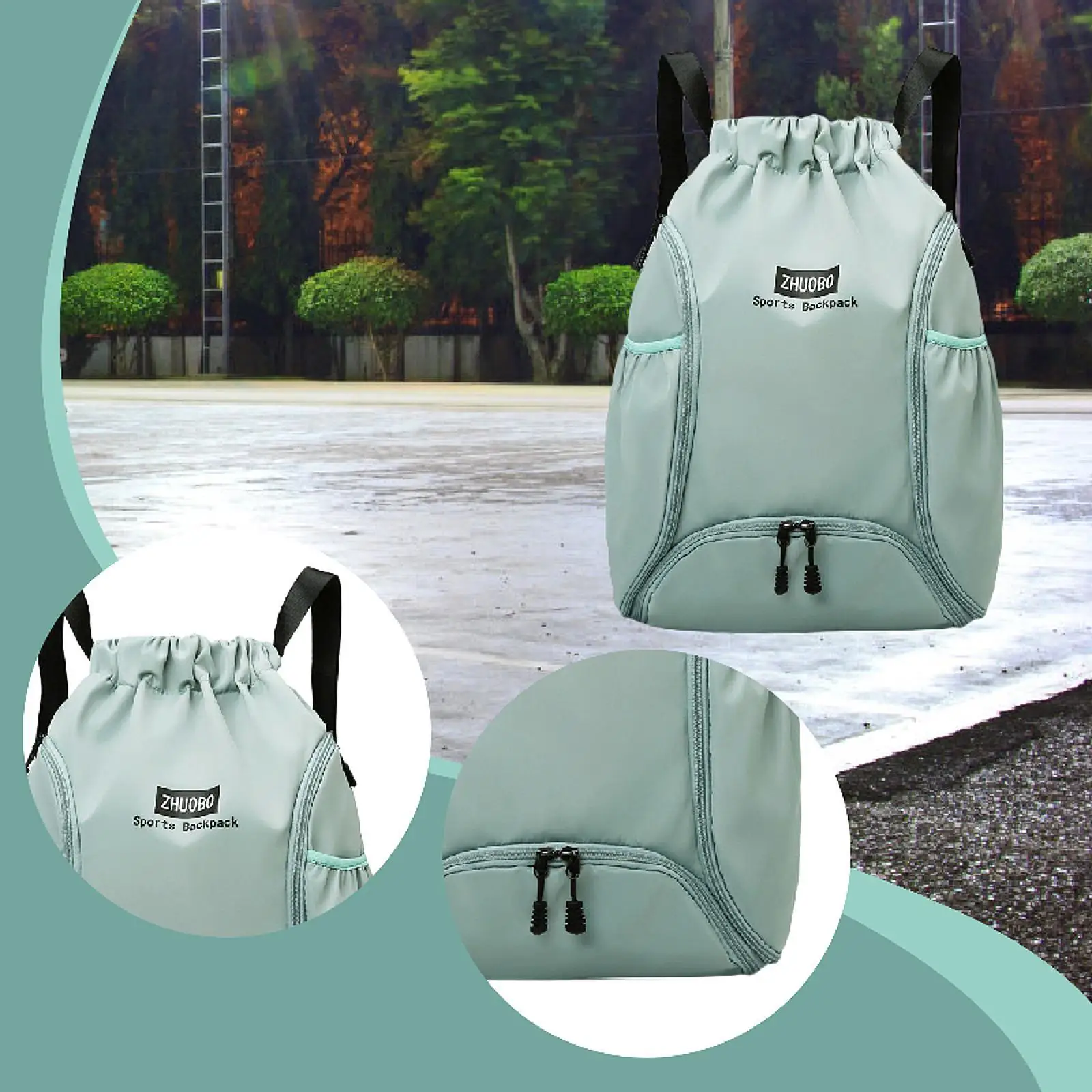 Drawstring Basketball Backpack Zipper Sports Bag for Rugby Ball Football Travel