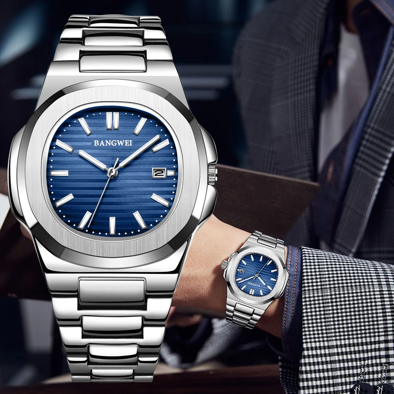 

Часы наручные LIGE Мужские кварцевые, брендовые Роскошные модные полностью стальные деловые спортивные, с датой