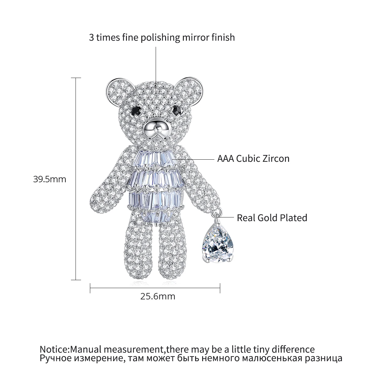 LUOTEEMI Luxury Cubic Zirconia Bear Brooch For Women Elegant Fashion CZ Animal Brooches Pin Girl’s Gift  High Quality Jewellery