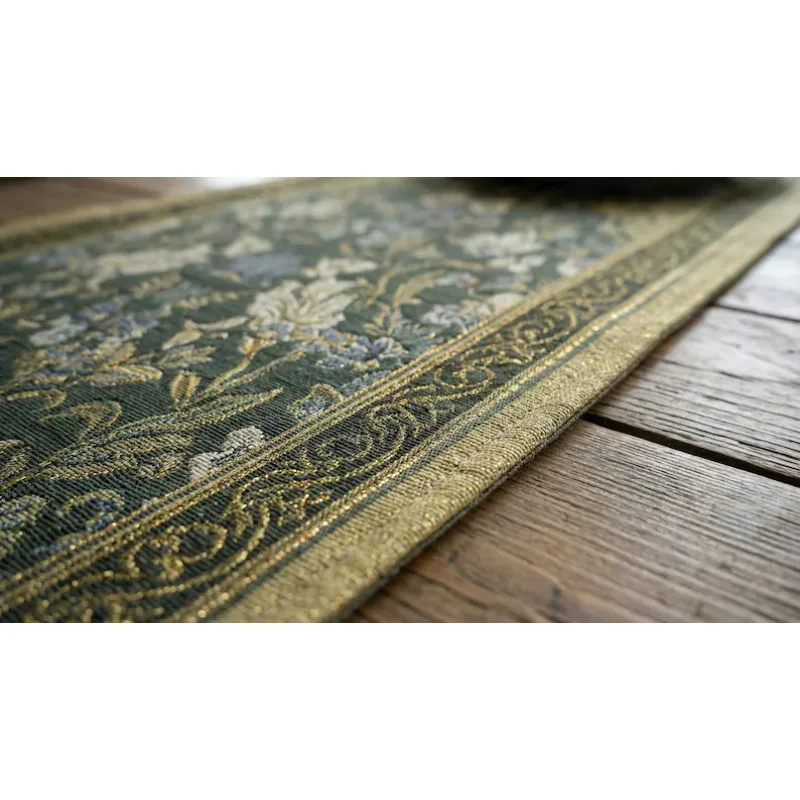 VIKAMA Art Deco Floral Table Runner in Sage Green Cotton Twill Traditional Botanical Table Decor