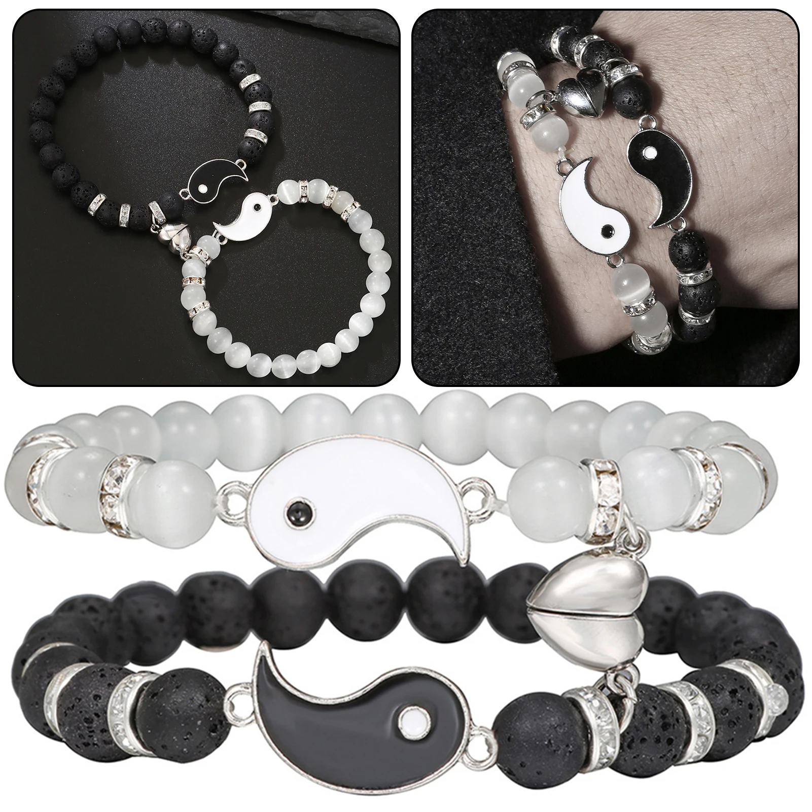 

Magnetic Yin-Yang Bracelet Personalized Beaded Couple Bracelet Boyfriend Girlfriend Valentines Present