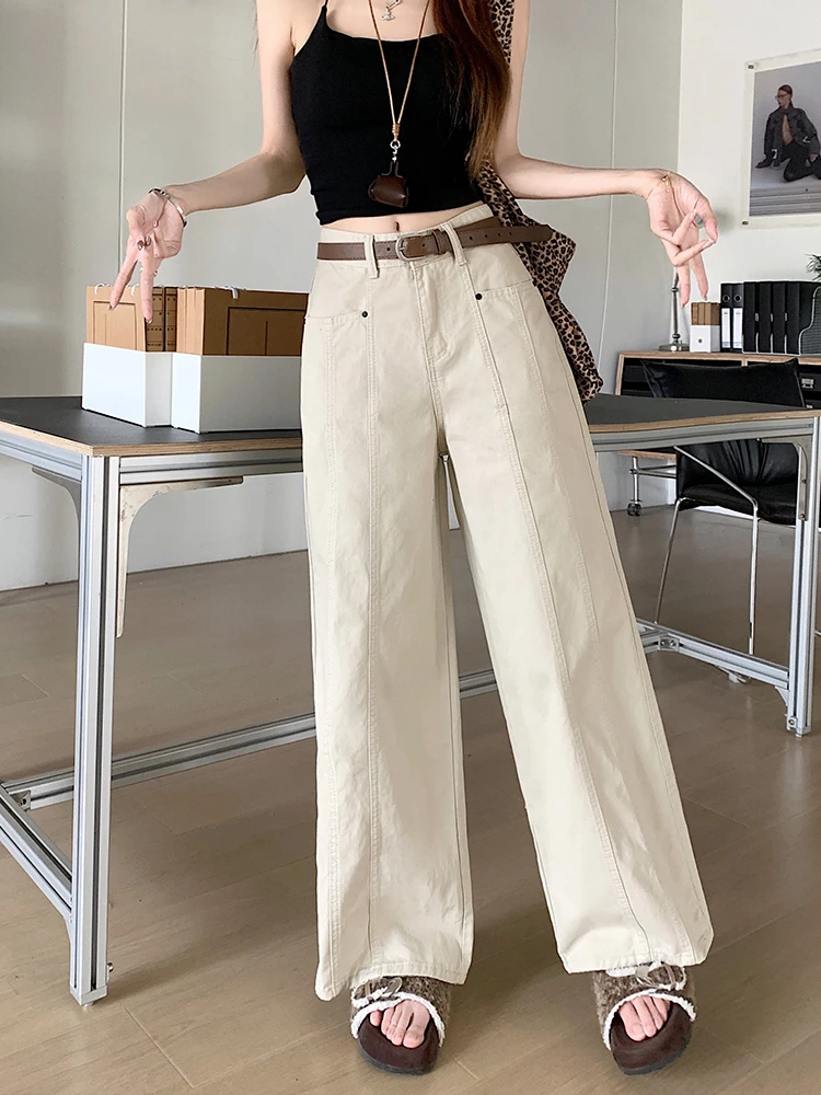 Mulheres jeans cintura alta empilhados plissado drapeado divisão fenda assimétrico detalhe lateral feminino denim moda único elegante