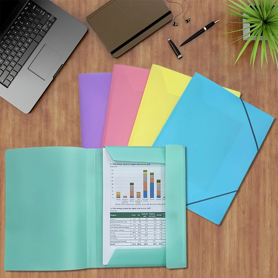 5pcs Large Capacity  A4 Project Binder,Elastic File Bag,Frosted Cover, Office School Document Folder,school Document Storage Box