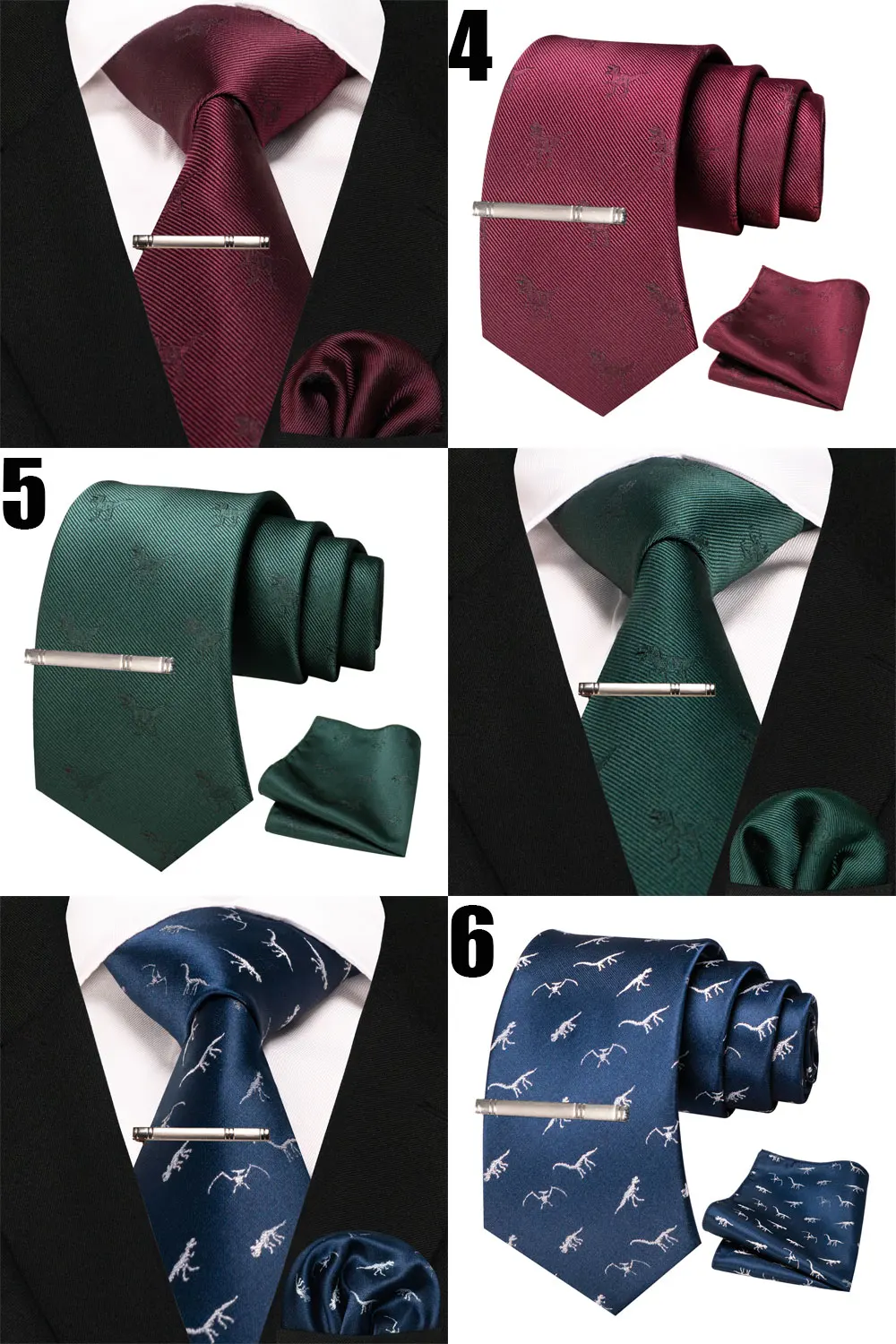 EASTEPIC Krawatten-Sets, einschließlich Clips und Taschentüchern, Herren-Krawatten für Freizeitanzüge, Fuchs, Drache, Flamingo, Schnecke, Hund, Entenflugzeug – Detail 5