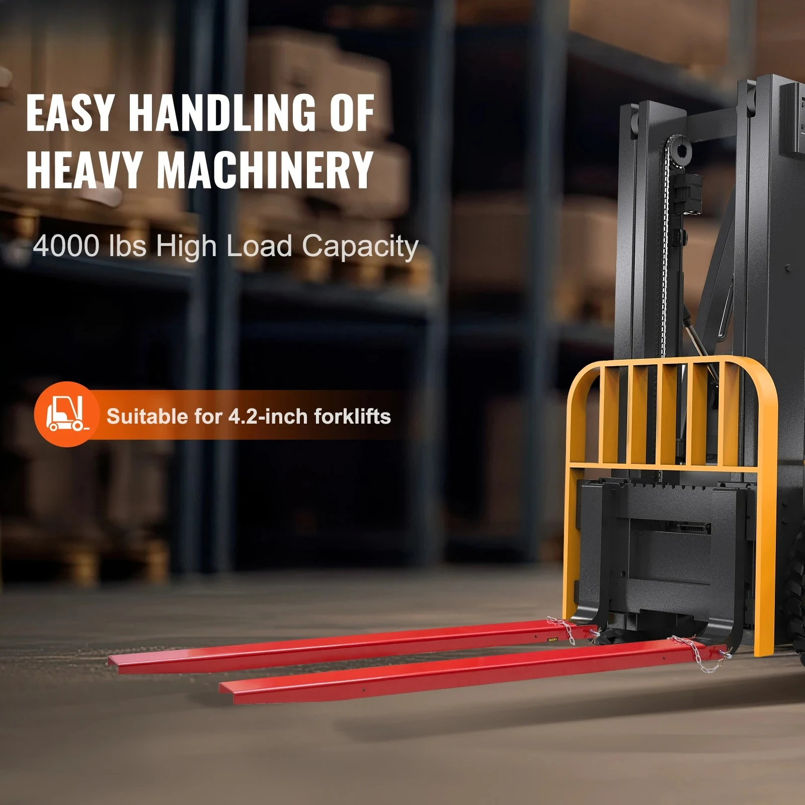 1 Pair 72/82in Pallet Fork Extensions Sleeve Carbon Steel  with Pins Forklift Attachments for Warehouse Cargo Handling
