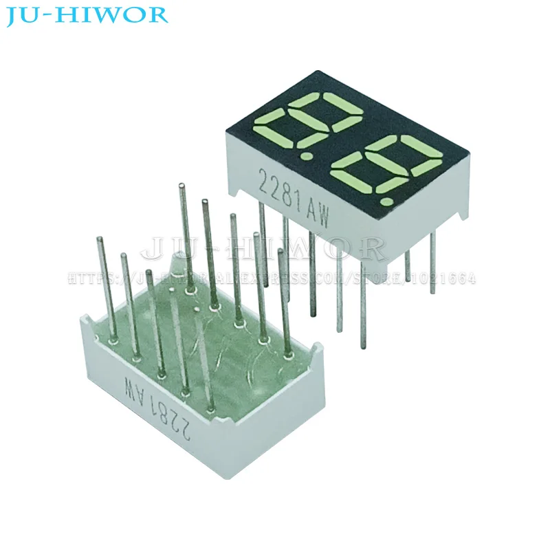 10pcs 0.28 Inch 10Pins 2281AW 2281BW 2 Digits Bits 7 Segment White LED Digital Display Digitron Common Anode Cathode C-C C-A