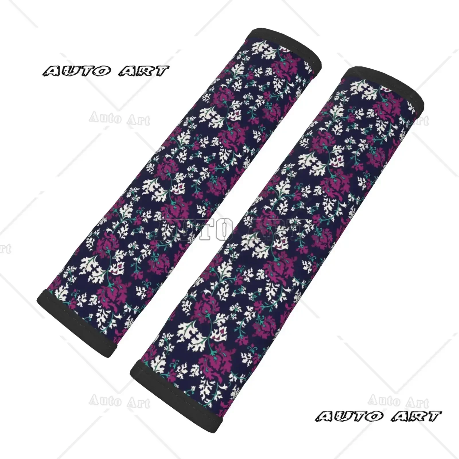 Two Piece Set of Purple Floral Pattern Car Seat Belt Cover Shoulder Protection Comfortable Anti Pinch Neck Car Accessories