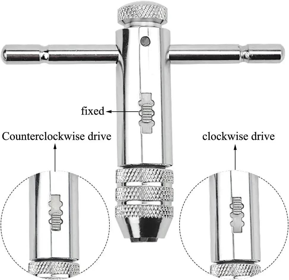 Imagem -04 - Prata T-handle Ratchet Tap Chave Titular Parafuso Máquina Rosca Metric Plug T-shaped Tap M3-m8 Mm8 mm Pcs Ajustável