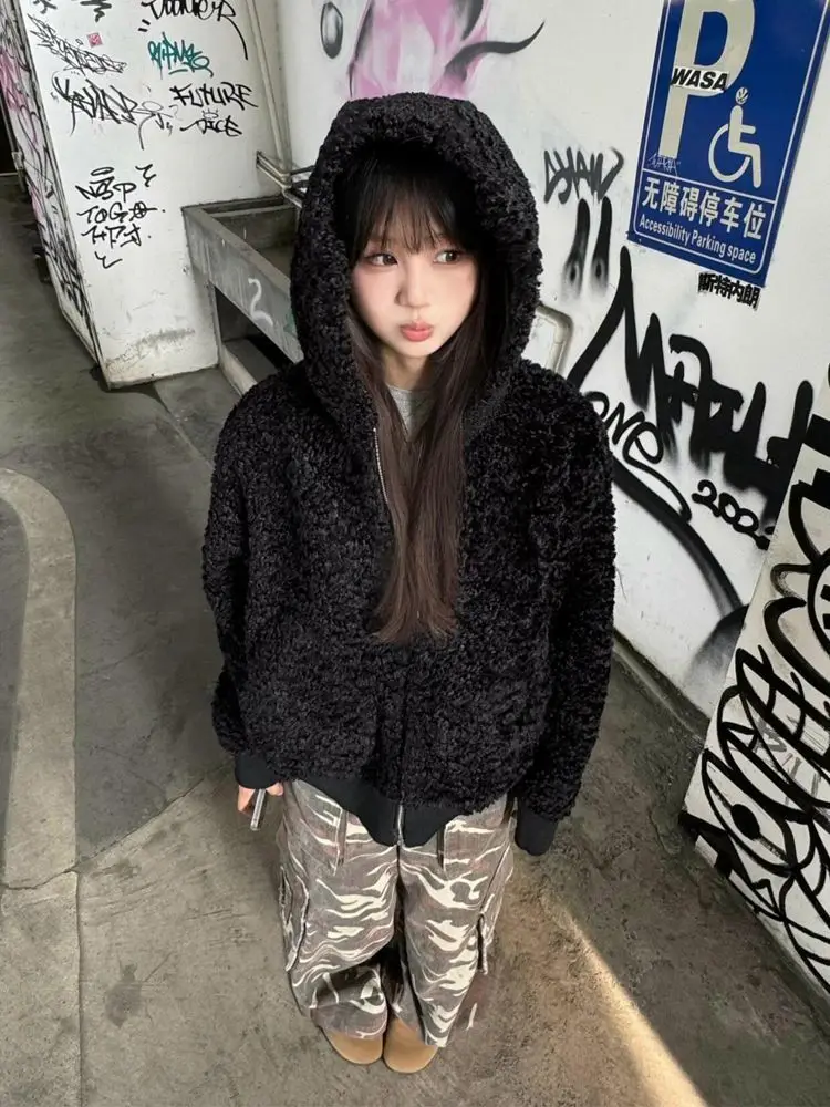 

Lamb Wool Jacket White Woman Silent Grid All Match Burgundy Femme Top Printed Professional Fox Hiphop Detail Cool Women Students