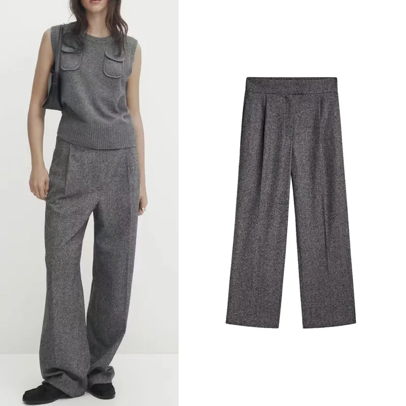 Fashionable Straight Leg Suit Pants for Women High Quality Mixed Fiber Classic Preppy Style Long Casual Trousers