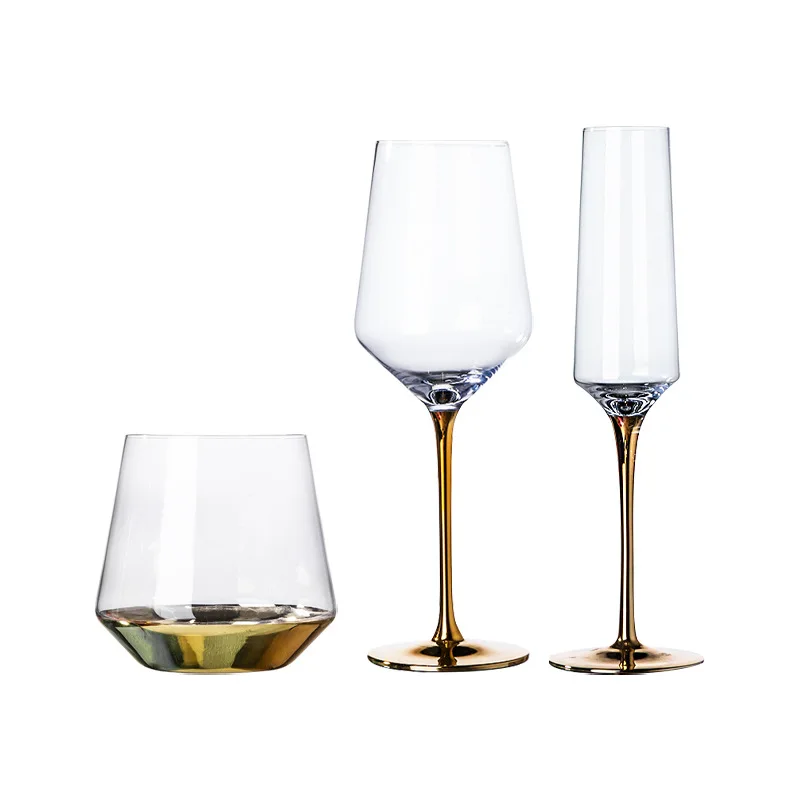 Golden bottomed high footed cup Electroplated gold rod red wine glass Hotel glass wine utensils Champagne