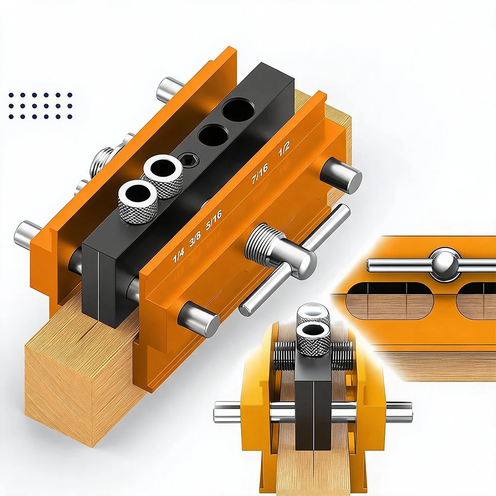 Gabarit de centrage automatique pour le travail du bois, guide de perçage en alliage d’aluminium de qualité aéronautique avec échelles gravées au laser, pour les mortaises, les tenons et la fabrication de meubles.