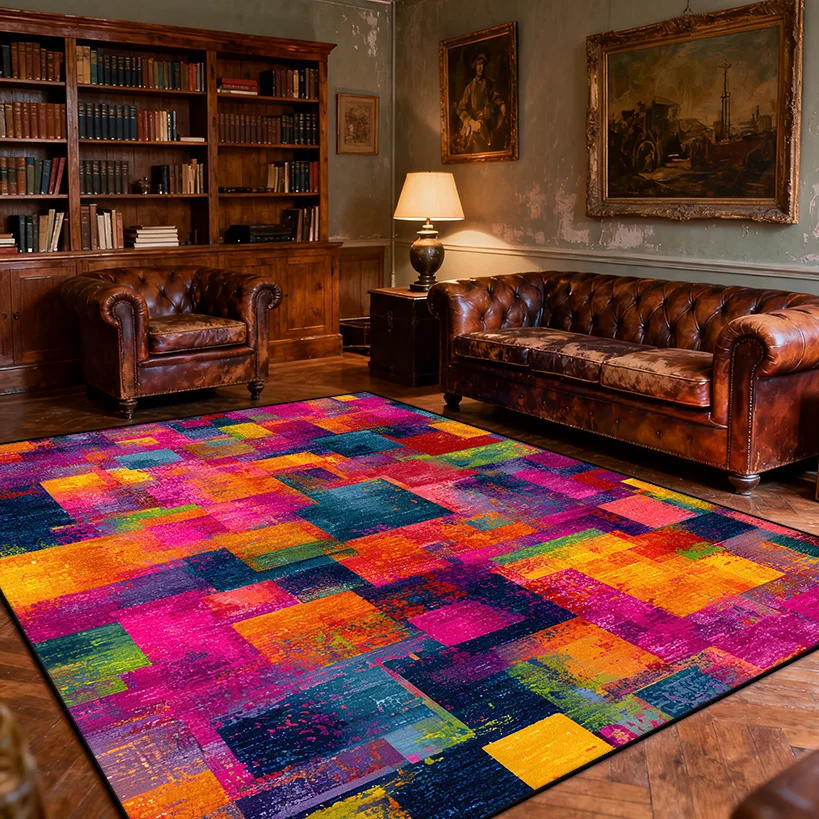 Colorful Abstract Art Carpet for Living Room Retro Decoration Sofa Coffee Tables Soft Large Rugs Bedroom Bedside Tatami Mat Home