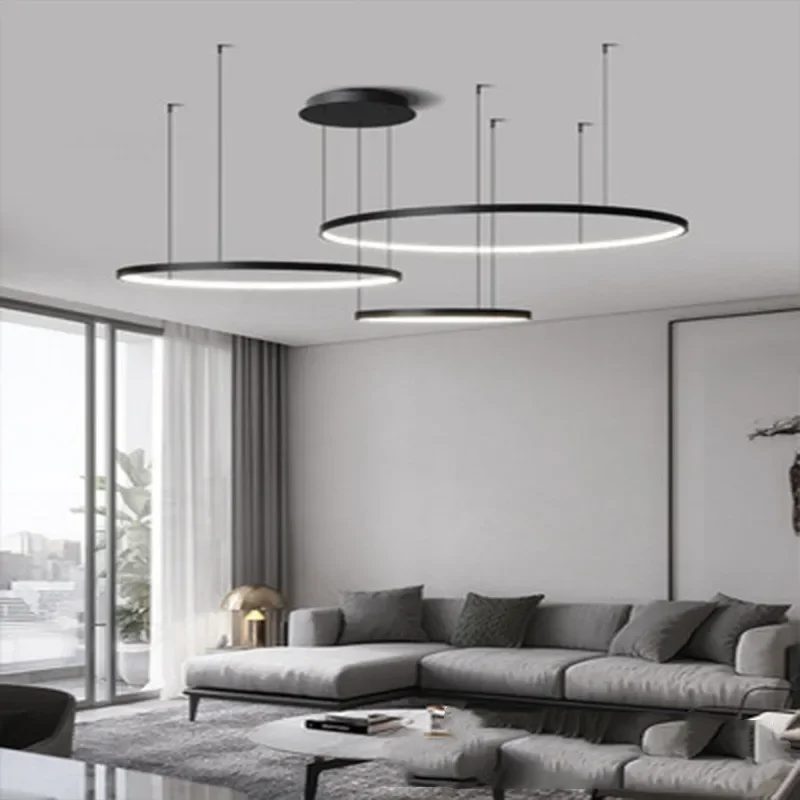 

Nordic Circle Rings LED Pendant Light for Living Dining Room Kitchen Hall Restaurant Black Chandelier Home Decor Lamp Fixture