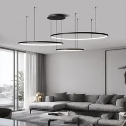 Nordic Circle Rings LED Pendant Light for Living Dining Room Kitchen Hall Restaurant Black Chandelier Home Decor Lamp Fixture