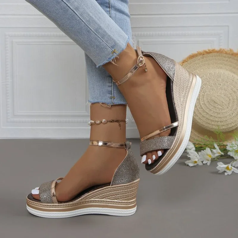 Frauen Casual Keile Offene spitze Sandalen 2024 Neue Sommer Mode Flache Schuhe für Frauen Plattform Sexy Designer High Heels Sandalen