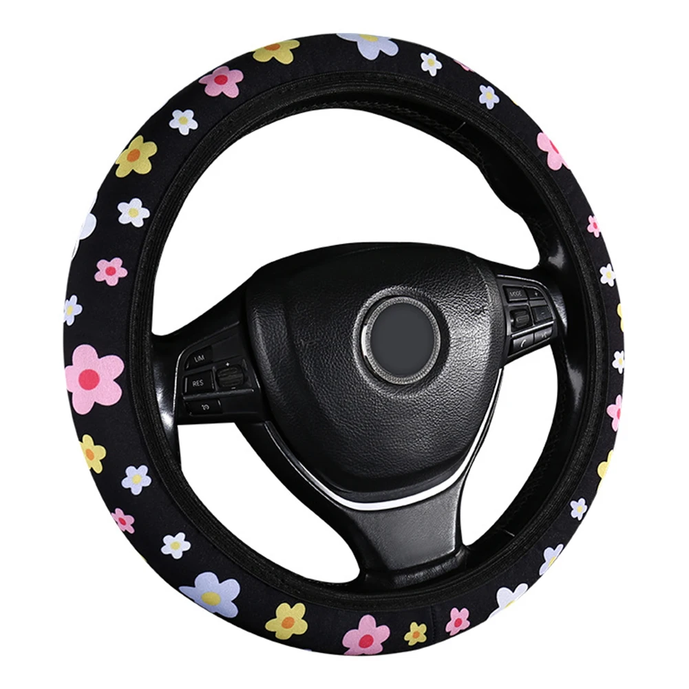 Floral Pattern 15 Inch Steering Wheel Cover with Breathable Fabric and Anti Slip Grip for Improved Driving Experience